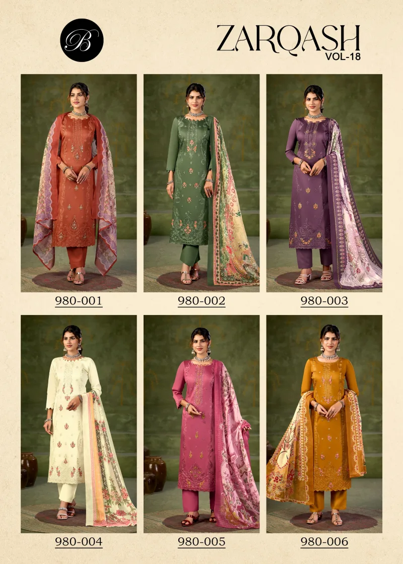 Zarqash Vol 18 By Belliza Jam Cotton Embroidery Dress Material